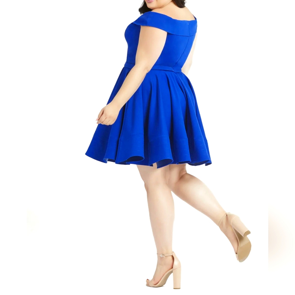 NWT Mac Duggal 48887 Off Shoulder Fit & Flare Dress Blue Sz 14 Mini Dress $398 - Picture 2 of 7
